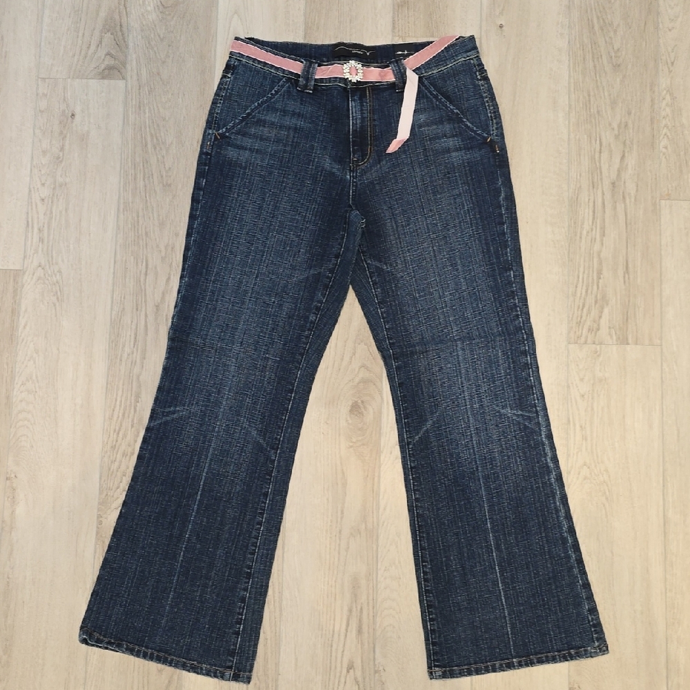 Venezia Dark Blue Flare Jeans with Pink Accent